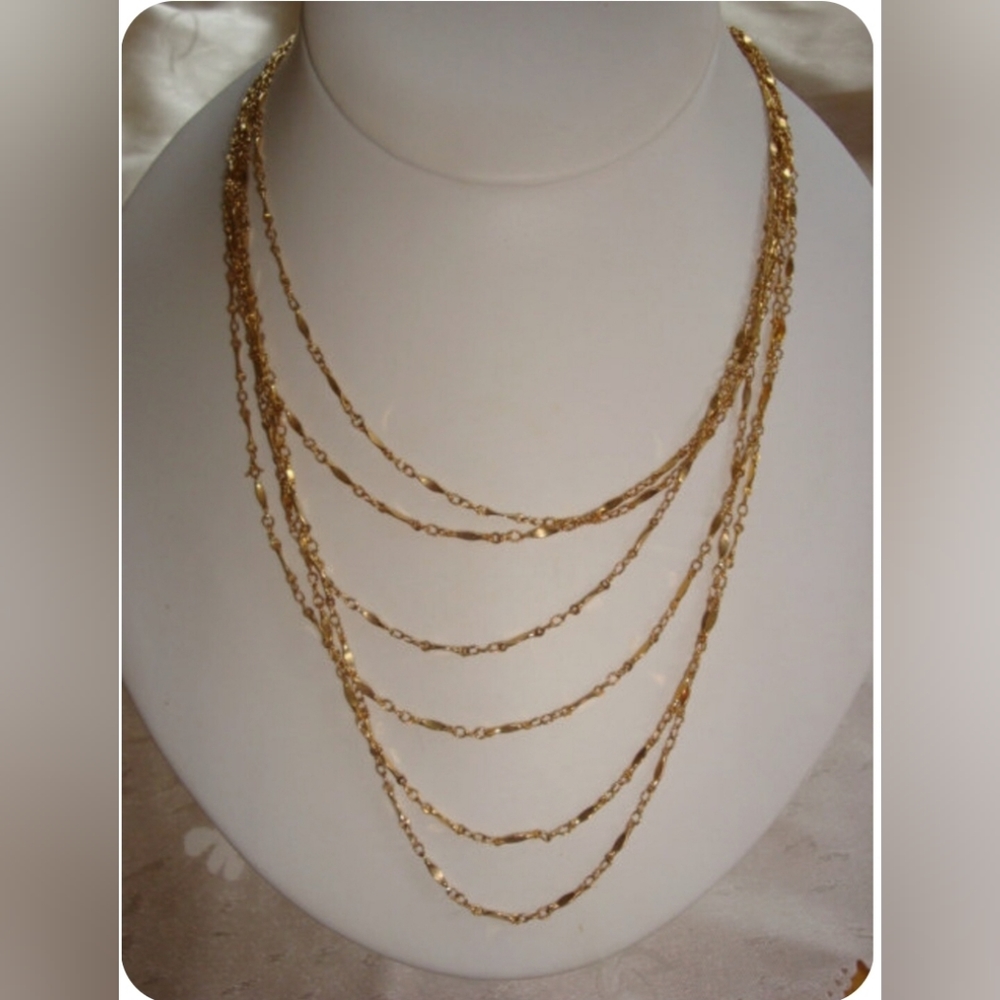 INC Gold Tone 4 Strand Lip Chain Y 15" Choker 20" Necklace